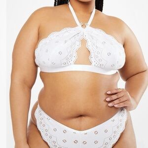 Savage x Fenty Rihanna Bombshell Broderie White Lace Halter Bralette Bra 2X NWT